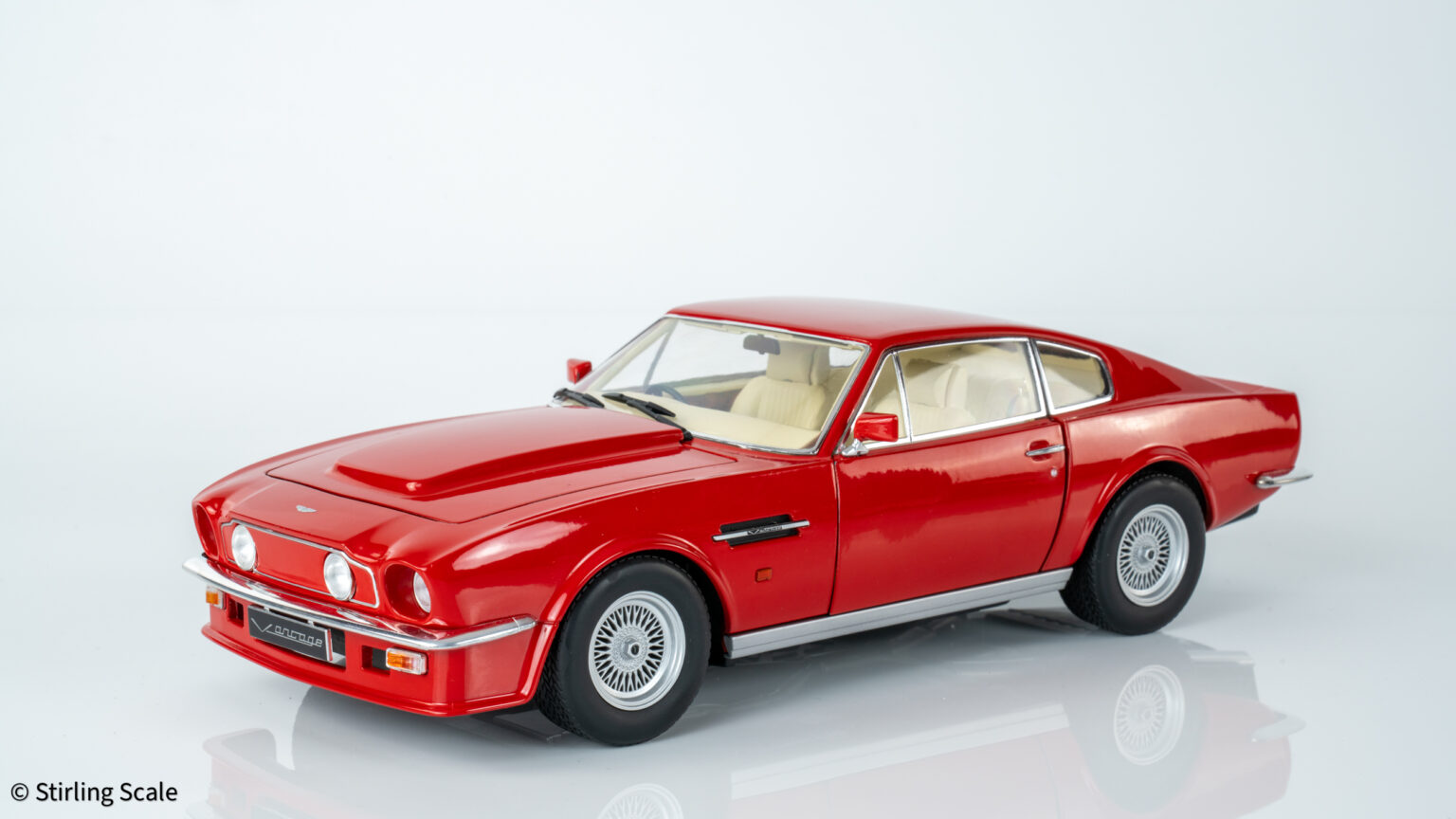 Stirling Scale 1:18 Aston Martin V8 Vantage X-Pack in Suffolk Red, front three-quarter view